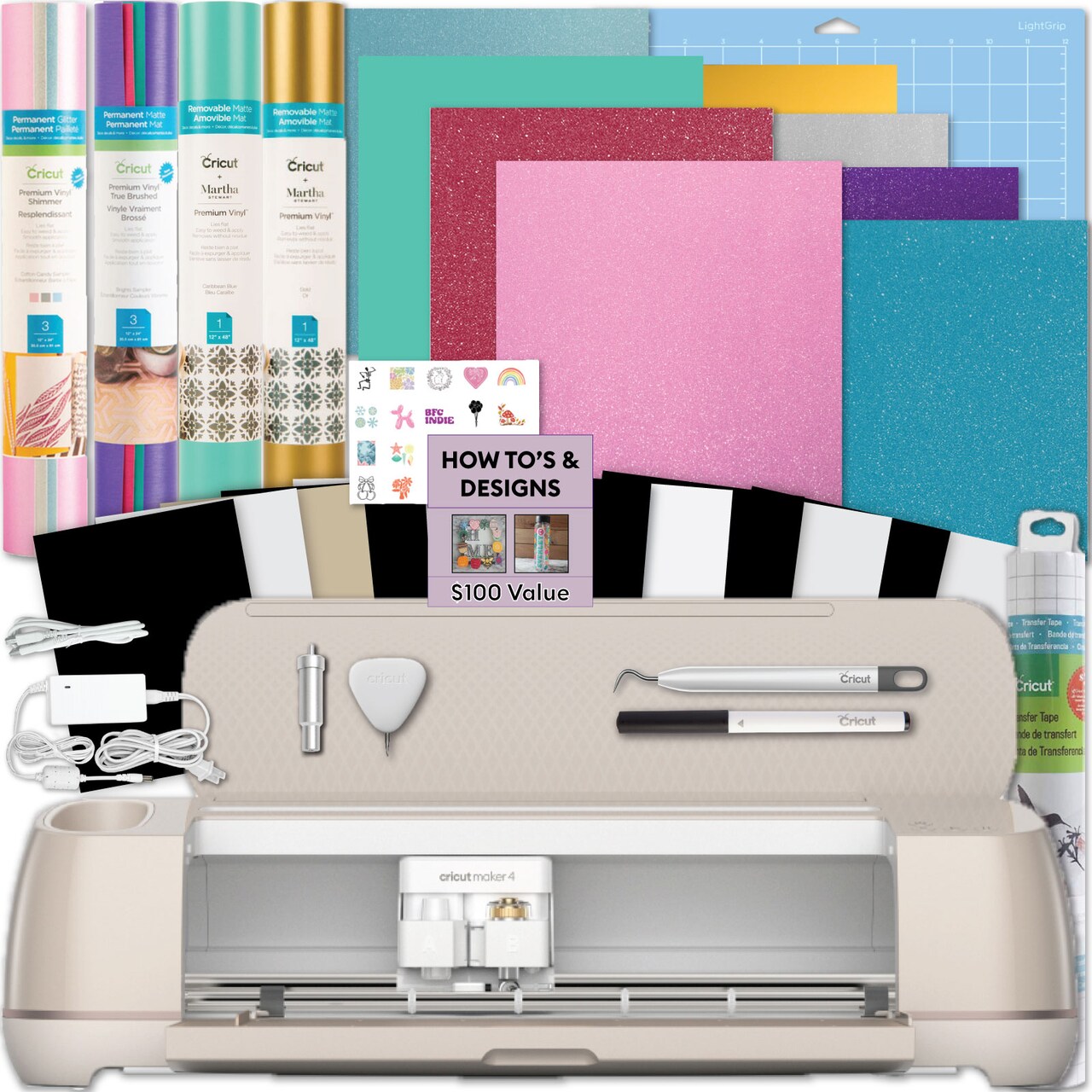 Cricut Maker 4 Cutting Machine with Vinyl Sampler Rolls Bundle
